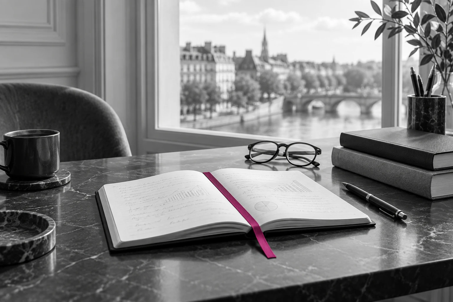 Carnet ouvert et livres près d’une fenêtre